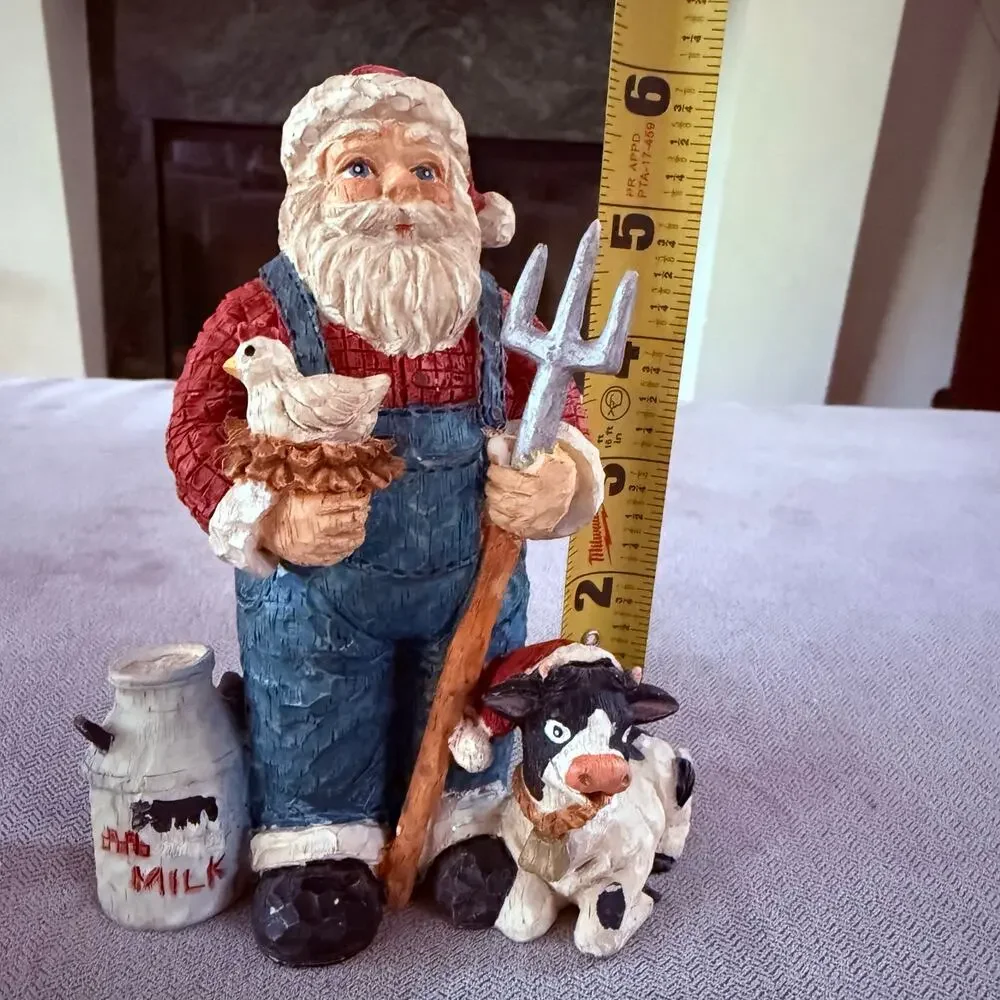 Santa Farmer Figurine Cow Chicken Milk Can Farmhouse Christmas Decor 6